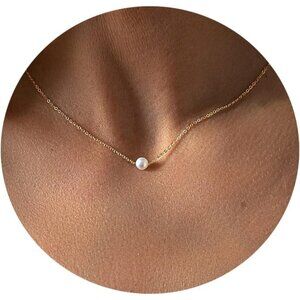Pearl Necklaces for Women,14K Real Gold Plated Dainty Cute Pearl Necklace for Wo